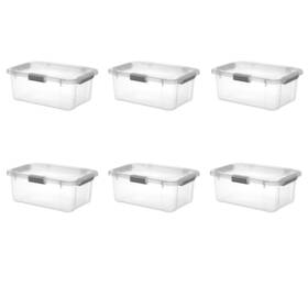 13923v06 Sterilite Corporation Hingelid Storage Box Clear Bin Latch Lid Comfort Grip Dk Gray 6 Count