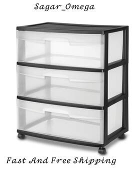 29309001f Sterilite Corporation Wide 3 Drawer Cart Black