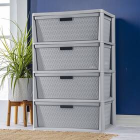 4440-6a Sterilite Corporation Wide 4 Drawer Cross-weave Tower Cement 4440-6a Sterilite Corporation Wide 4 Drawer Cross-weave Tower Cement
