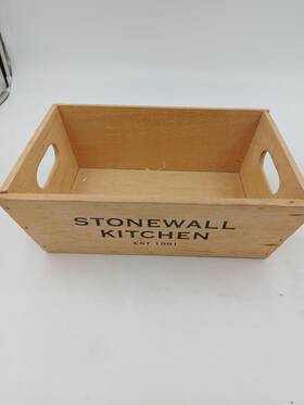 1004-02 Stonewall Kitchen Wooden Storage Crate Bin Handles Rustic Organizer Box 1991