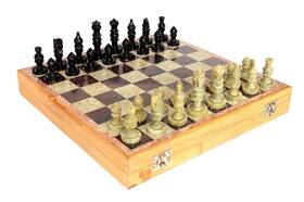 Stonkraft 715547948097 - 14 Inch X Hand-carved Wooden Stone Inlay Chess Game Board Set H