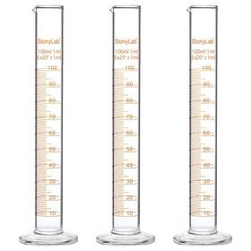 Cylinder-100ml-3pk-glass Stonylab 3-pack Borosilicate Glass 100ml Heavy Wall Graduated Cylinder Measur