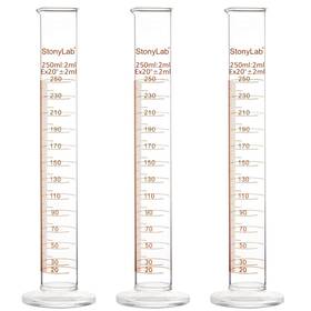 Us-cylinder-250ml-3pk-glass Stonylab 3-pack Borosilicate Glass 250ml Heavy Wall Graduated Cylinder Measur