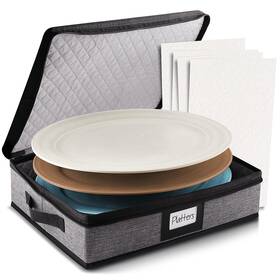 Storagebud 840217736664 Platter Storage Case Fine China Containers Hard Shell Quilted And S