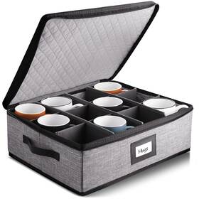 Sb-hds-02 Storagebud Coffee Mug Storage Quilted Box With Dividers 12 Cup Container Moving Case