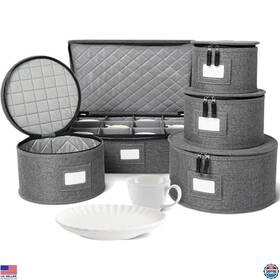 B07sqybljj Storagelab Hard Shell Storage Containers With Felt Dividers For Dishes And China - 5-piece