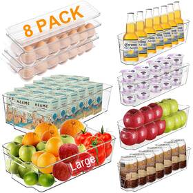 Novasat-0428-1208-8 Stowbin Alpacasso Fridge Organizer Storage Bins - 8 Pack Stackable Freezer Kitchen Co