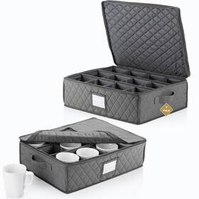 Stozu 605671954890 2 Pack - China Cup Storage Chests Hold 24 Coffee Cups Or Mugs Stackable Gla
