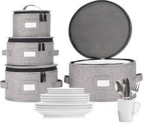 Stozu 752505582832 Set Of 4 China Storage Cases For Dinnerware - Hard Shell And Stackable Gray