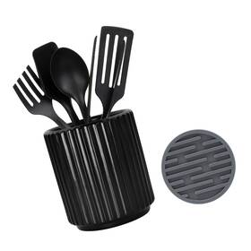 W4.92 Strendier 611968456428 Black Utensil Holder H5.51 Inch X Ceramic Crock Cooki