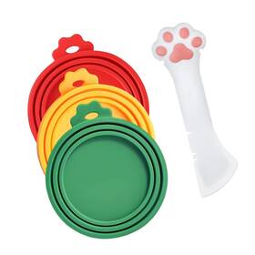 A025-03 Strendier Cat Food Can Covers Lids And White Spoon Red/yellow/green For
