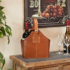 Studio 350 196094123418 Leather 2 Bottle Wine Holder With Carrying Handle Brown 5.65 X 10.25 13.30 Studio 350 196094123418 Leather 2 Bottle Wine Holder With Carrying Handle Brown 5.65 X 10.25 13.30