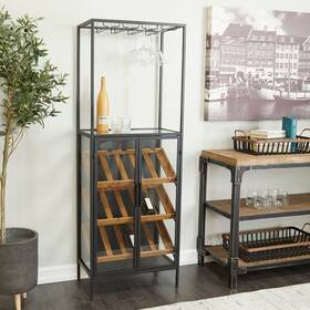 Studio 350 196094706598 Black Wood 15 Bottle Standing Wine Rack With Glass 24 Inch W 67 H Studio 350 196094706598 Black Wood 15 Bottle Standing Wine Rack With Glass 24 Inch W 67 H