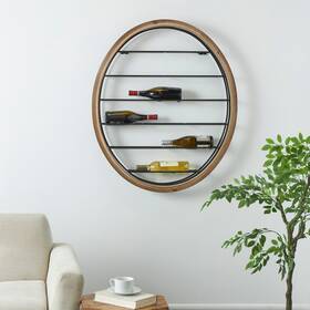 Studio 350 196877288150 Black Metal Oval 13 Bottle Wall Wine Rack With Beaded Frame