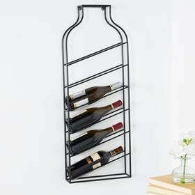Studio 350 196877291877 Black Metal Minimalistic Bottle Shaped 6 Wall Wine