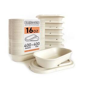 L-16-400 Sugawrap Ob Disposable 16oz Oval Food Containers With Lids Eco-friendly Biodegradable Bam