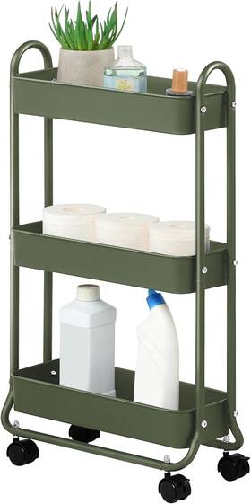Lc-3cart Sunnypoint Slim Rolling Storage Cart 3 Tier Bathroom Organizer Army