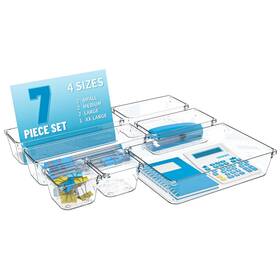 S-0150-7 Suoxing 7 Pack Clear Plastic Drawer Organizer Set 4 Sizes Bathroom Organizers S-0150-7 Suoxing 7 Pack Clear Plastic Drawer Organizer Set 4 Sizes Bathroom Organizers