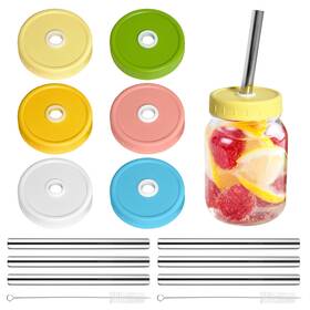 9712 Susubee 6 Pack Mason Jar Lids White Yellow Light Pink Blue Green
