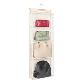 Beige-4 Syeeiex Over The Door Purse Organizer With Zippers 4 Mesh Shelves Clear Slub