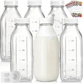Jq-63 Syntic Jq-63- Liter Glass Milk Bottles W 100% Airtight Heavy Duty Screw Lid - 6 Pack Clear