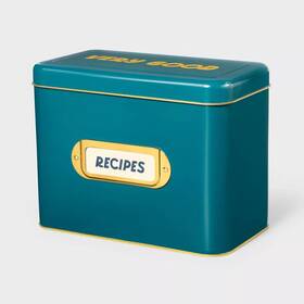 Tabitha Brown For Target 198101240996 Metal Recipe Box With Blank Cards Teal -