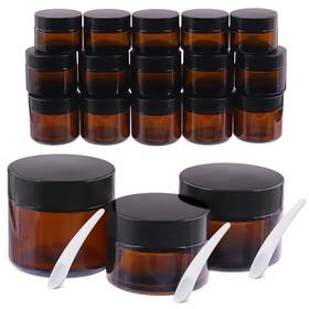 T392-396 Tanstic 25pcs Glass Jar Set - 15 Amber Round Jars 1oz 1.7oz 2oz With Inne