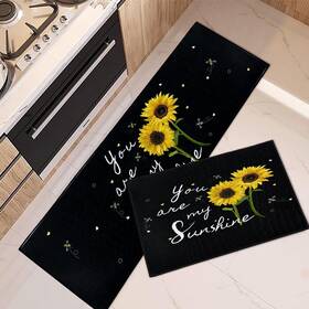 Tayney 027084010391 Sunflower Kitchen Rugs And Mats Non Skid Washable Set Of 2 You Are My Sunshi