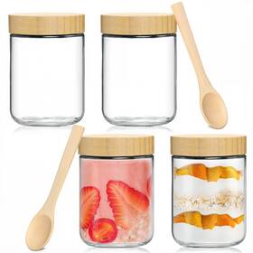 Tbwind 647581226667 4 Pack 16oz Glass Jars With Bamboo Lids Spoons Airtight Overnight Oats Cont