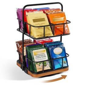Tb-tbs01-bk Tea Bunch Rotation 2 Tier Bag Organizer Iron Art Organizers Acacia Wood Stand Teabag