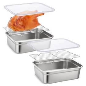 Yit-teenyyou-6089 Teenyyou Stainless Steel Food Prep Container With Clear Lid And Rack Half Size 3.9 Inch