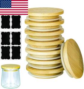 S-067 Teresry 8 Pack Oui Yogurt Jar Lids With Labels Food-grade Bamboo For 5oz
