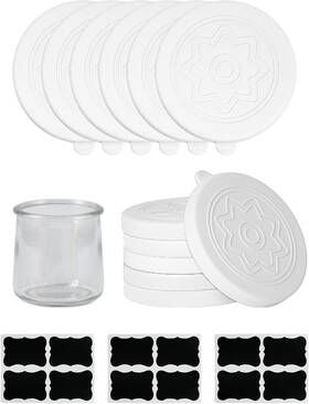 S-072  Teresry 12 Pack Silicone Oui Yogurt Jar Lids With Labels Food-grade For 5oz