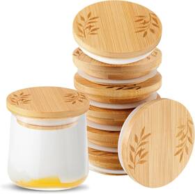 Ew-tessco-441 Tessco 6 Pcs Yogurt Jar Lids Set Bamboo Wooden Compatible With Oui Brown
