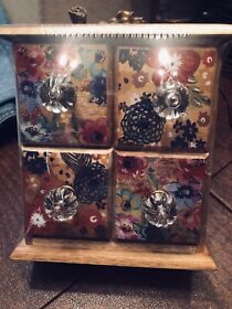 The Pioneer Woman 4 Drawer Red Floral Wood Spice Box Tea Bag Storage