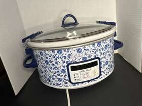 Pwf236211223003 The Pioneer Woman Blue Floral Print Geo 6-quart Digital Slow Cooker