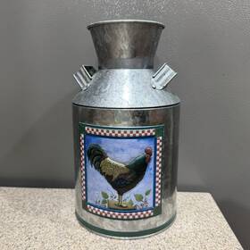 The Tim Box Company 078678894801 Tin Farmhouse Milk Bucket Utensil Holder 9.5 Inch Rooster Euc Rare