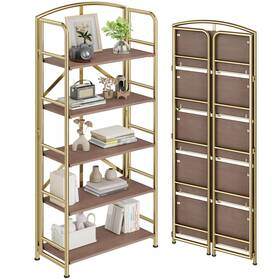 Um001 Thkky No-assembly Gold Folding Bookshelf Storage Shelves 5 Tiers Vintage Multifunct