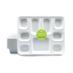 5628-01-fba Three Leaf 9 Compartment Bagasse Rectangular Plate 200 Ct. Heavy-duty- Super