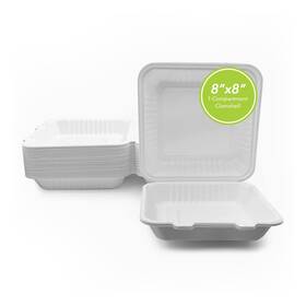 5629-1 Three Leaf 8 Inch X 1 Compartment Bagasse Clamshell 200 Ct. Heavy-duty- Super