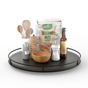 Tidita 601570828539 16 Inch Acacia Wood Lazy Susan Turntable With Metal Frame - Large Black Susa