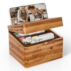 Tidita 601570830327 Acacia Recipe Box With Cards 4x6 - Wooden Dual Slot 2 Compar
