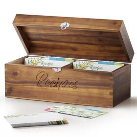 Tidita 602697380788 Acacia Wooden Recipe Box With 100 Index Cards 4x6 8 Dividers - Large
