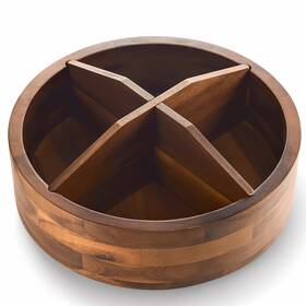 Tidita 662476799057 12 Inch Acacia Wood Lazy Susan Organizer With 4 Dividers - Wooden Round Serving T Tidita 662476799057 12 Inch Acacia Wood Lazy Susan Organizer With 4 Dividers - Wooden Round Serving T
