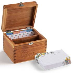 Tidita 782706672599 Acacia Wood Small Recipe Box With 100 Cards 4x6 8 Dividers - Wooden B
