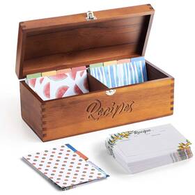 Tidita 782706673206 Acacia Wood Large Recipe Box With 100 Cards 4x6 8 Dividers - Wooden Re
