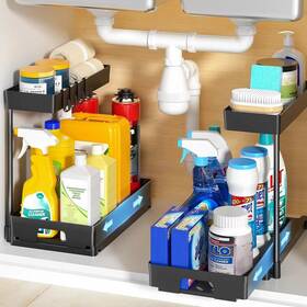 Tlm-lsinkorganizer-black-2set Tidylamu 2 Pack Under Sink Organizers And Storage Tier L-shape Pull Out Cab Inch