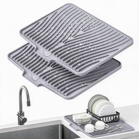 Grey-2pcs-xl Tiknik Dish Drying Mat Stone For Kitchen Counter With Built-in Drain No Grey-2pcs-xl Tiknik Dish Drying Mat Stone For Kitchen Counter With Built-in Drain No