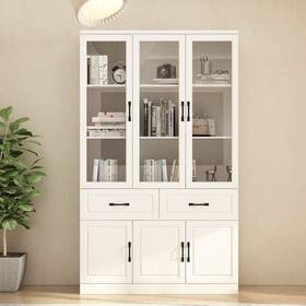 Timechee 755494887483 78.7 Inch Large Combo Storage Cabinet Display Bookcase Glass Doors Pantry