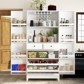 Timechee 763704751035 Pantry Buffet Versatile Food Wine Cabinet White Wood Grain